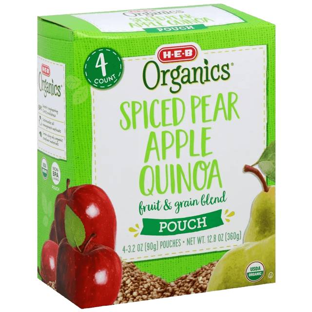 H-E-B Organics Spiced pear apple quinoa fruit and grain blend pouch