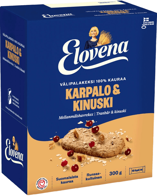 Elovena Välipalakeksi karpalo & kinuski