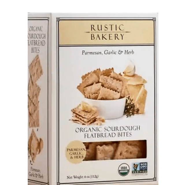Rustic Bakery Organic Sourdough Flatbread Bites Parmesan, Garlic & Herb