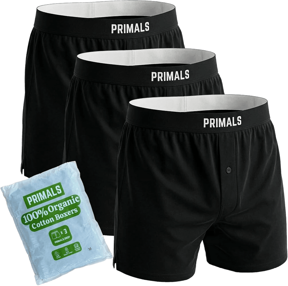 PRIMALS 100% Organic Cotton Boxers Midnight Black
