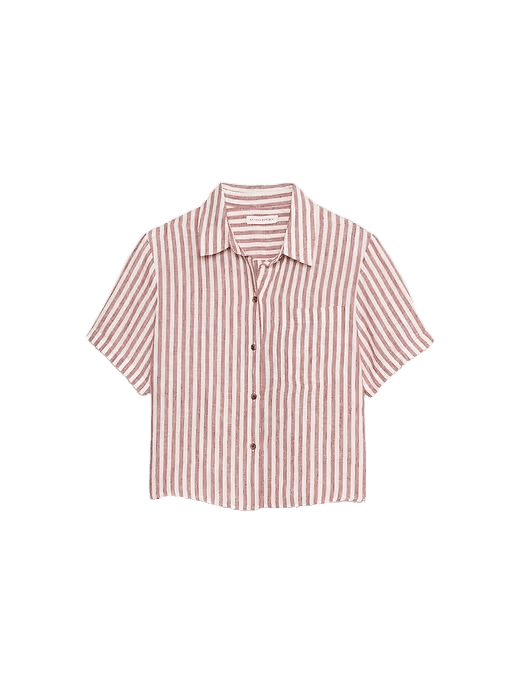 Banana Republic Boxy Linen Short-Sleeve Shirt (Red Clay & Cream Stripe)