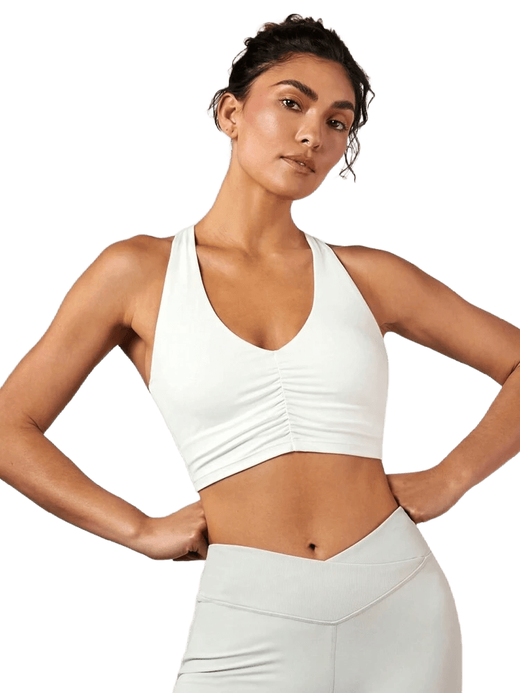 Glowmode FeatherFit Ruched Racerback Sports Bra White