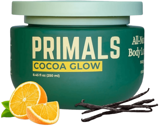 PRIMALS Cocoa Glow All-Natural Body Lotion jar