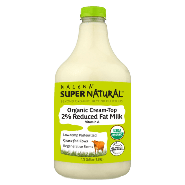 Kalona Super Natural Organic Cream-Top 2% Reduced Fat Milk Vitamin A plastic bottle