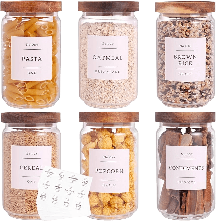 6 Set Glass Pantry Storage for Tea,Sugar,Cookie,Coffee