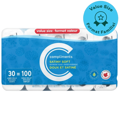Compliments 100% Recycled Paper Bathroom Tissue Soft & Thick