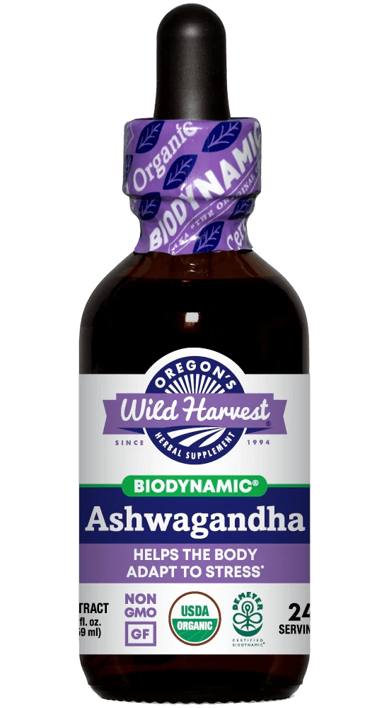Wild Harvest Biodynamic Ashwagandha glass bottle