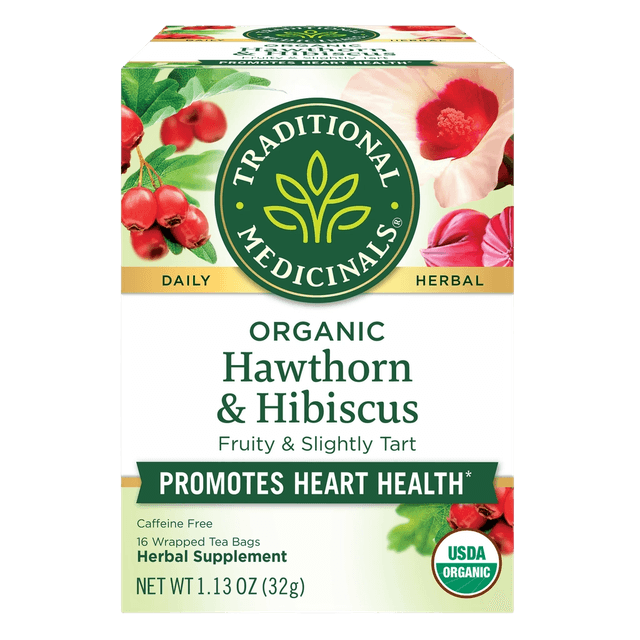 Traditional Medicinals Organic Hawthorn & Hibiscus tea carton