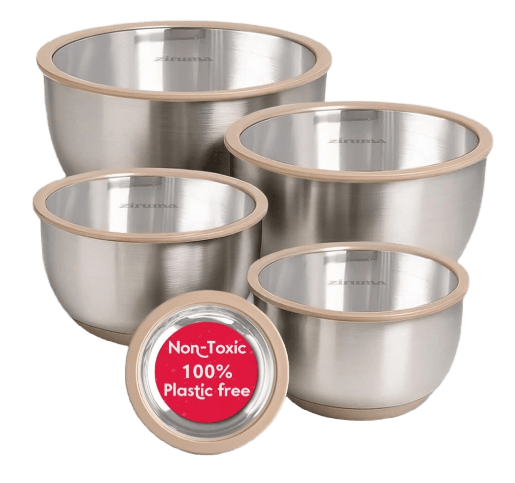 Ziruma Non-Toxic Mixing Bowls with Lids Set Stainless Steel & Glass
