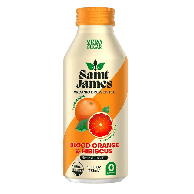 Saint James Organic Brewed Tea Blood Orange & Hibiscus glass bottle