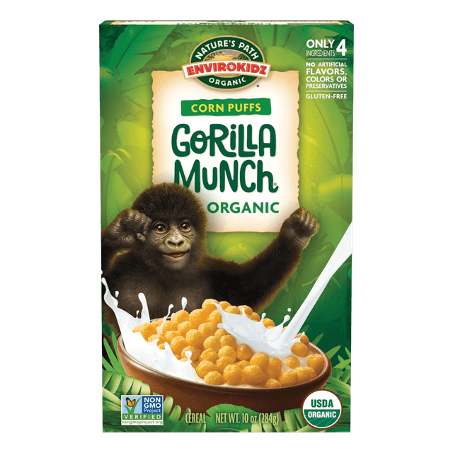 Nature's Path EnviroKidz Gorilla Munch Organic Corn Puffs cereal box