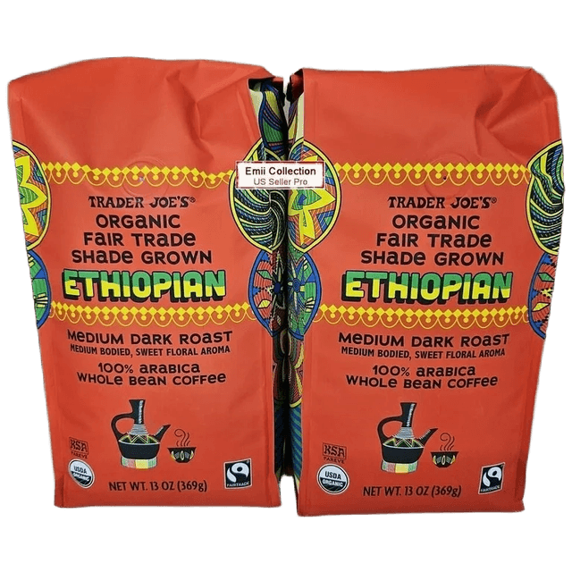 Trader Joe's Organic Fair Trade Shade Grown Ethiopian 100% Arabica Whole Bean Coffee Medium Dark Roast