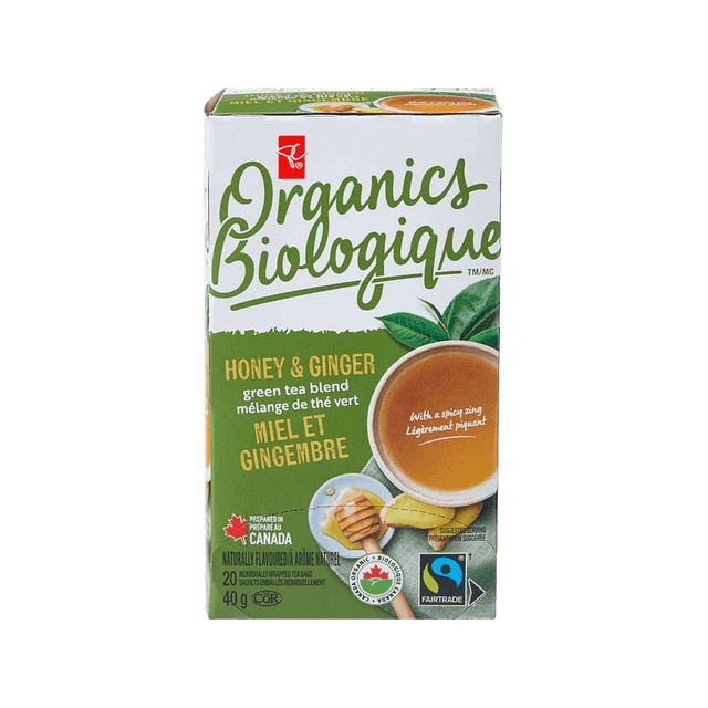 PC Organics Honey & Ginger Green Tea Blend carton