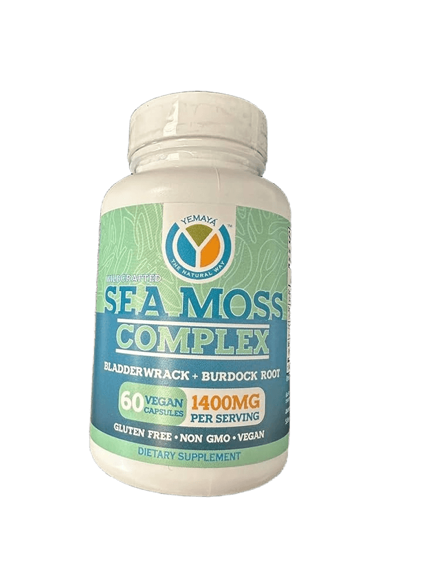 Yemaya YEMAYA Organic Sea Moss Complex with Bladderwrack and Burdock Root - Super Food Boosts Immune System and Digestive Health | Thyroid Healthy Skin Keto Detox Gut Joint Support - 60 Vegan Capsules