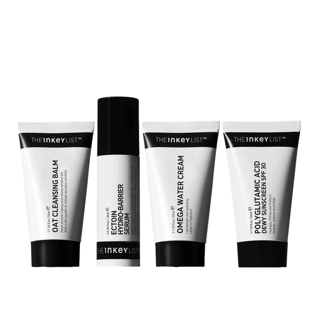 The Inkey List Barrier Boosting Hydration Kit Oat Cleansing Balm Hyaluronic Acid Serum Omega Water Cream