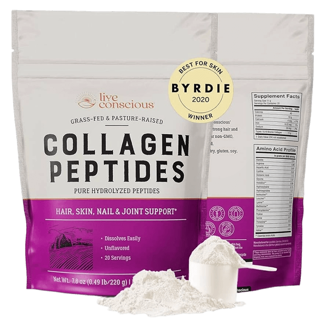 Live Conscious Collagen Peptides Pure Hydrolyzed Peptides Unflavored (Hair, Skin, Nail & Joint Support) 7.8 oz