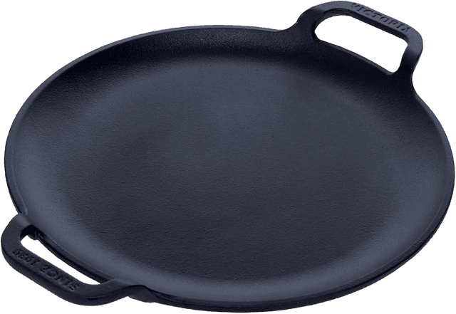 Victoria 10-Inch Cast Iron Comal Pizza Pan with 2 Side Handles, Preseasoned with Flaxseed Oil, Made in Colombia, Black