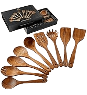 Crafted Path 9-Piece Teak Wooden Utensil Set