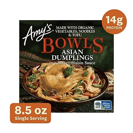 Amy’s Asian dumplings in a savory hoisin sauce bowls