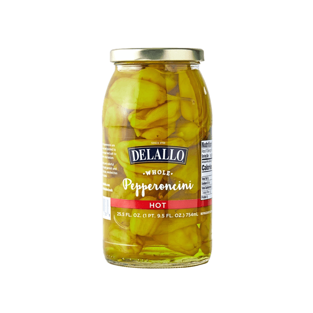Delallo Whole Hot Pepperoncini glass bottle