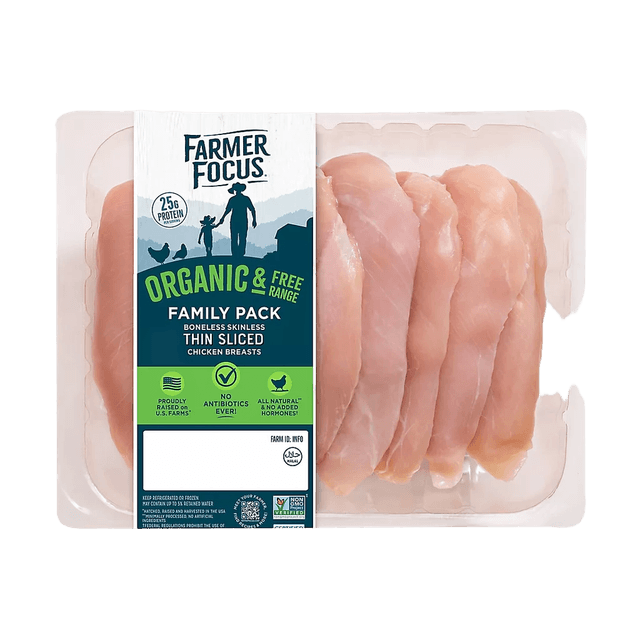 Farmer Focus Organic & Free Range Thin Sliced Skinless Chicken Breasts