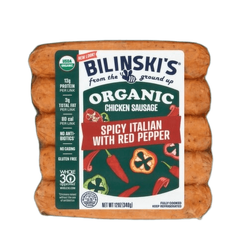 Bilinski's Organic Chicken Sausage Spicy Italian with Red Pepper