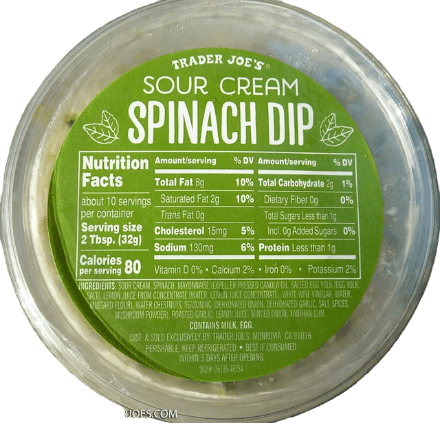 TRADER JOE'S SOUR CREAM SPINACH DIP