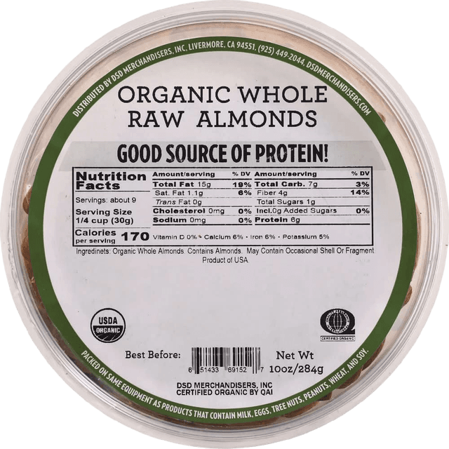 Dsd Merchandisers Organic whole raw almonds