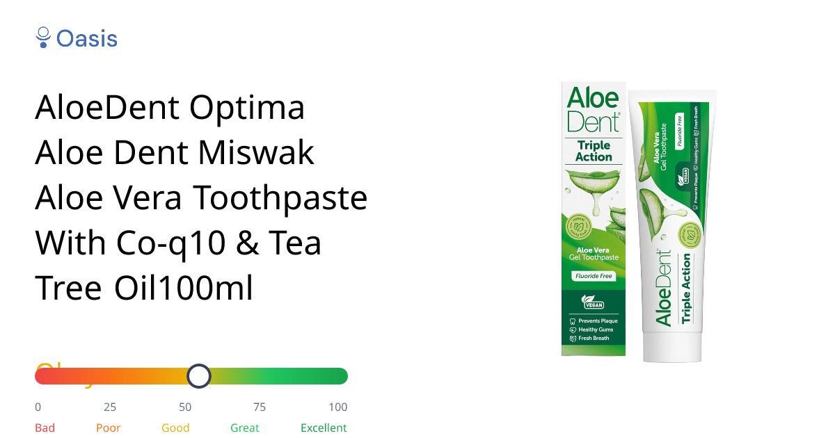 AloeDent Optima Aloe Dent Miswak Aloe Vera Toothpaste With Co-q10 & Tea  Tree Oil100ml Health Rating & Analysis | Oasis