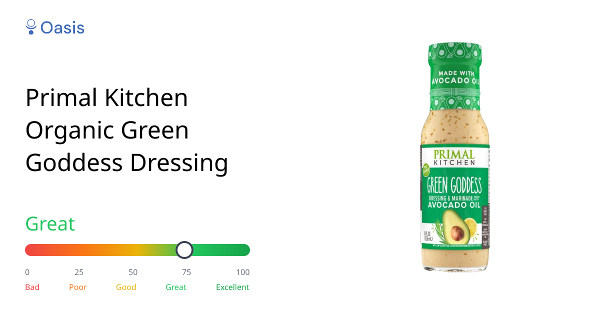 Primal Kitchen Organic Green Goddess Dressing Health Rating & Analysis |  Oasis